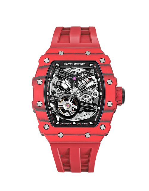Load image into Gallery viewer, Elemental Series-Carbon Fiber Automatic Watch TB8208CF Bull Red
