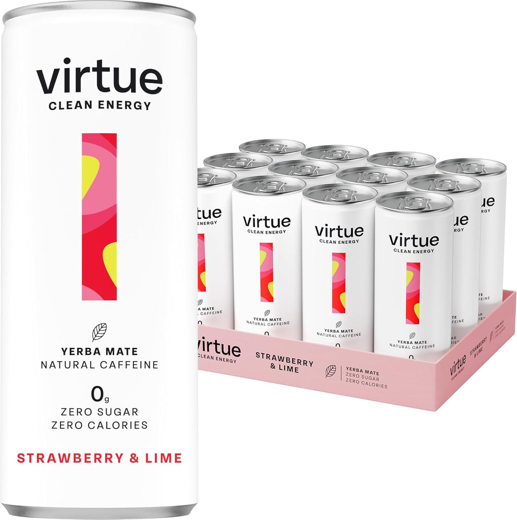 Virtue Yerba Mate - Natural Energy Drink - Sugar Free, Zero Calories, Vegan, Keto Friendly, Gluten Free - 12 x 250ml (Strawberry & Lime) Strawberry & Lime