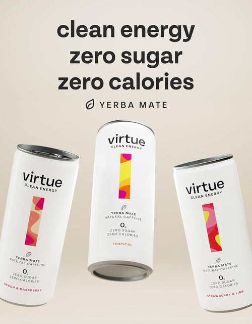 Load image into Gallery viewer, Virtue Clean Energy Mixed Pack - 12 x Yerba Mate Natural Energy Drinks - Sugar Free, Zero Calories, Vegan (12 x 250ml) [Strawberry &amp; Lime, Tropical, Peach &amp; Raspberry]
