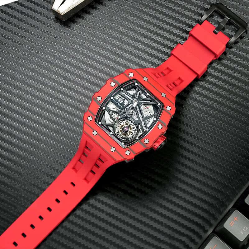 Elemental Series-Carbon Fiber Automatic Watch TB8209CF Bull Red Carbon Fiber
