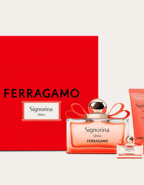 Load image into Gallery viewer, FERRAGAMO Signorina Unica Holiday`25 (100Ml Edp + 15Ml Purse Edp + 100Ml Body Lotion) GIFT SET for Women
