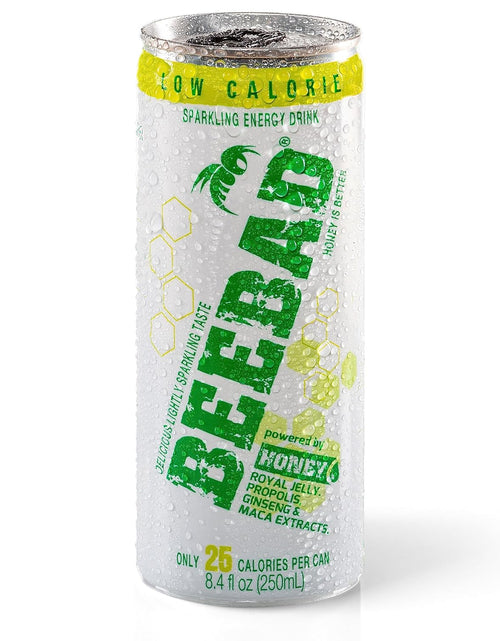 Load image into Gallery viewer, BEEBAD Sparkling Low Calorie Natural Energy Drink Powered by Honey, Royal Jelly,Propolis, Ginseng, &amp; Maca Extracts 12 Count Low Calorie
