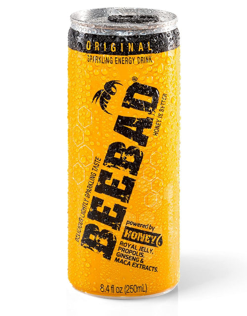 Load image into Gallery viewer, BEEBAD Sparkling Energy Drink Powered by Honey, Ginseng, Propolis, Maca, plus B6 and B12 Vitamins,12 Count original
