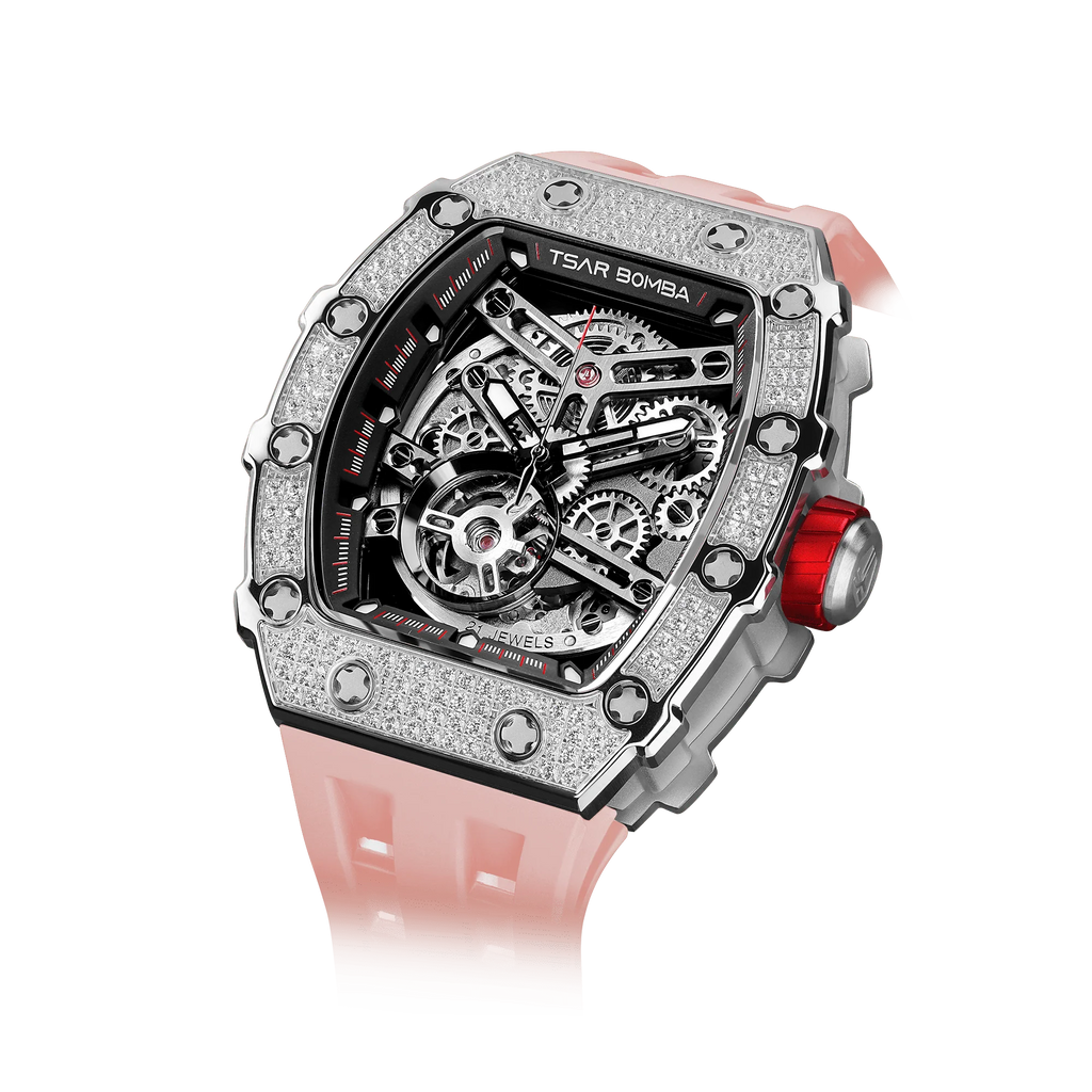 Elemental Series-Cubic Zirconia Automatic Watch TB8208D Pink Black