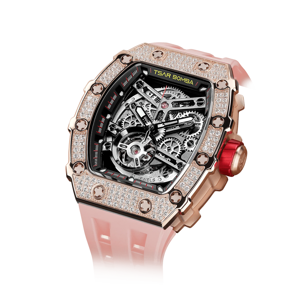 Elemental Series-Cubic Zirconia Automatic Watch TB8208D Pink Red