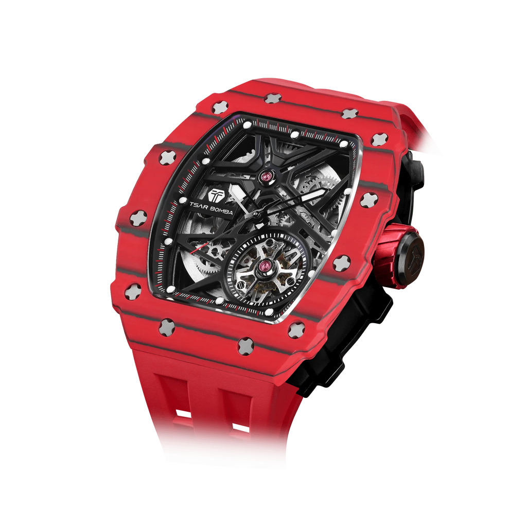 Elemental Series-Carbon Fiber Automatic Watch TB8209CF Bull Red Carbon Fiber