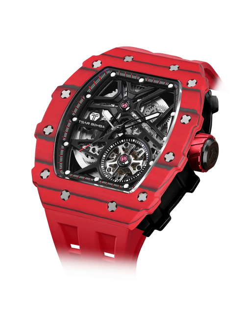 Load image into Gallery viewer, Elemental Series-Carbon Fiber Automatic Watch TB8209CF Bull Red Carbon Fiber
