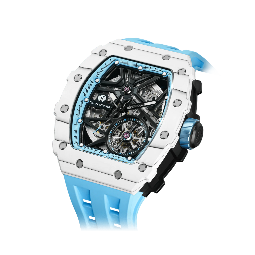 Elemental Series-Carbon Fiber Automatic Watch TB8209CF White Blue Carbon Fiber