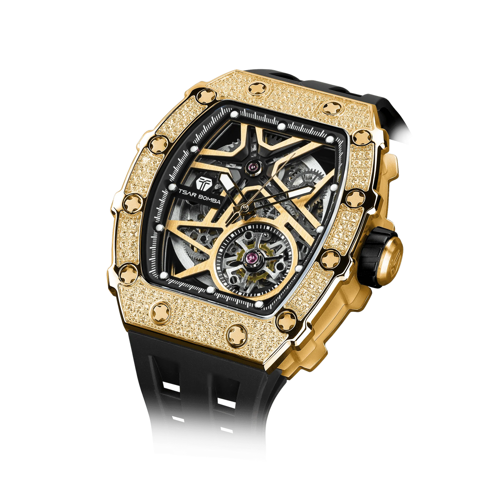 Elemental Series-Cubic Zirconia Automatic Watch TB8209D Golden Black