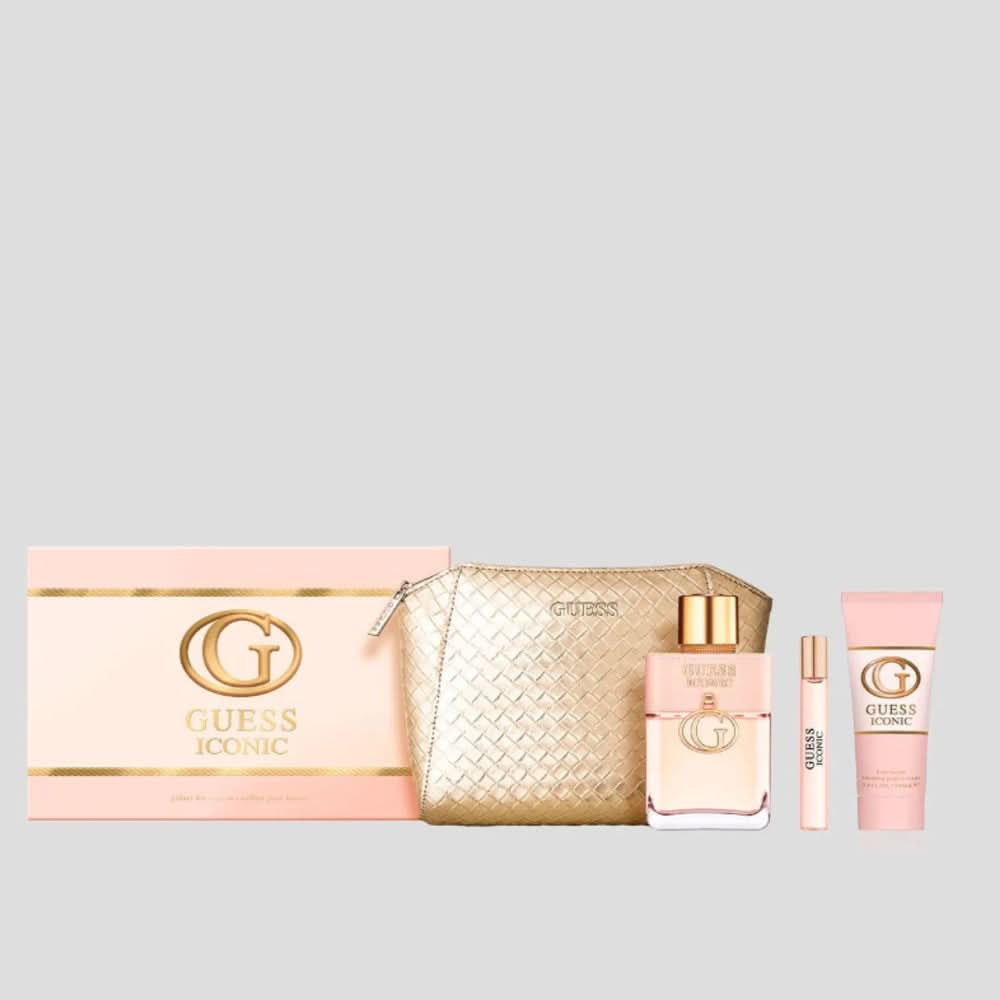 مجموعة هدايا GUESS Iconic Women (100 مل EDP - 15 مل Ts - 100 مل Bl + Pouch) للنساء