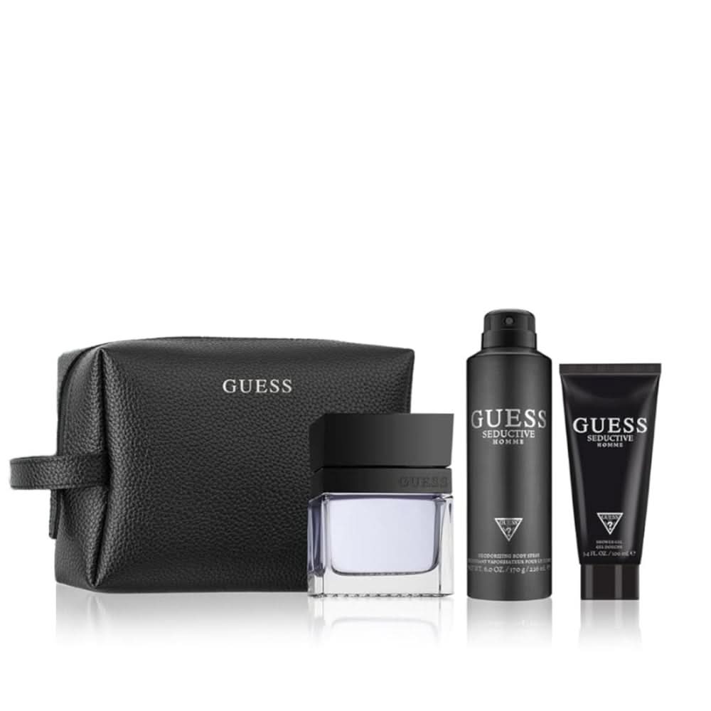 مجموعة هدايا GUESS Seductive M (100 مل EDT - 100 مل Sg - 170G Bs + حقيبة) للرجال