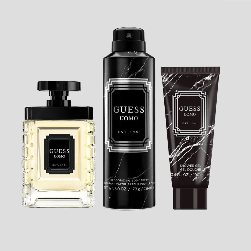 GUESS Uomo M (100Ml Edt + Sg 100Ml + Dbs 170G + Pouch) GIFT SET for Men