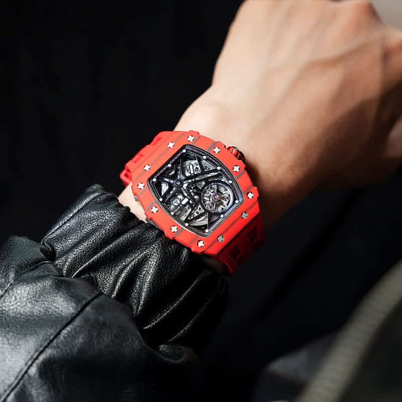 Elemental Series-Carbon Fiber Automatic Watch TB8209CF Bull Red Carbon Fiber