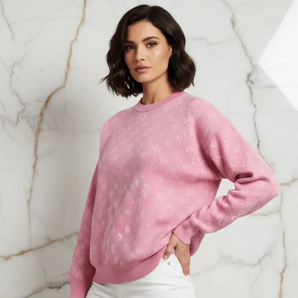 Ivorynn Soft Pink Textured Knit Sweater – Relaxed Fit Crewneck Pullover