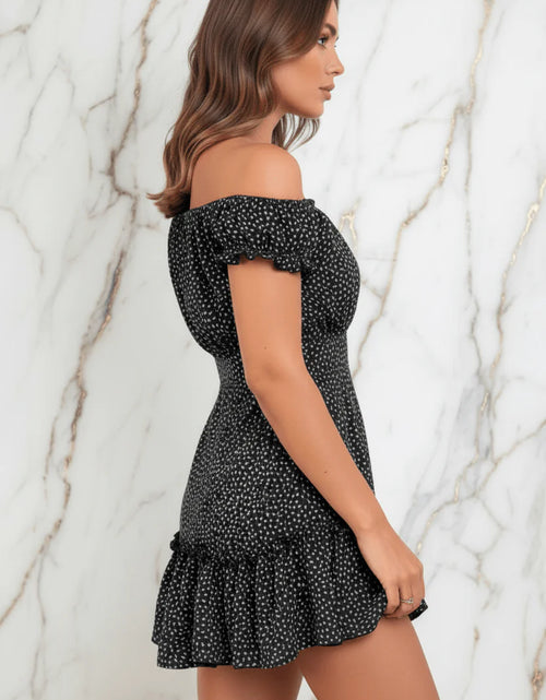 Load image into Gallery viewer, IVORYNN Women's Black Floral Off-Shoulder Smocked Mini Dress
