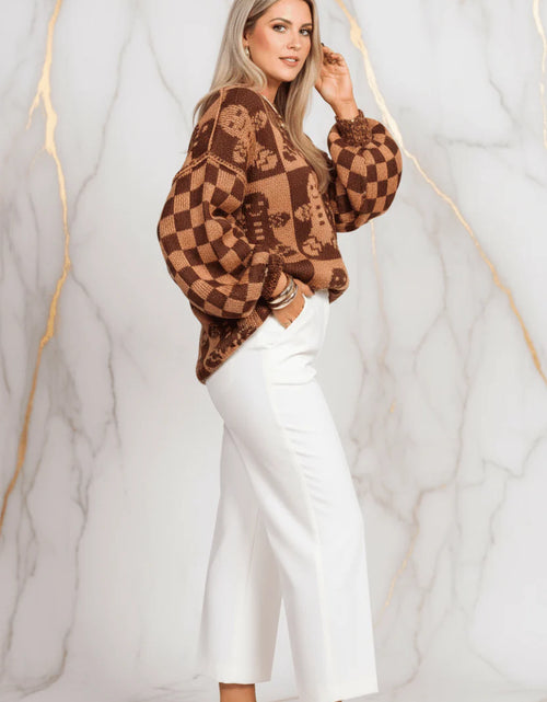 Load image into Gallery viewer, IVORYNN Women's Brown Gingerbread Pattern Knit Sweater
