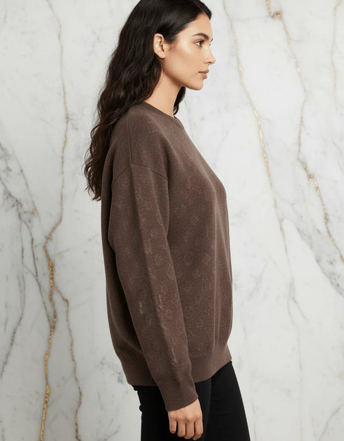 Load image into Gallery viewer, Ivorynn Dark Brown Textured Knit Sweater – Relaxed Fit Crewneck Pullover
