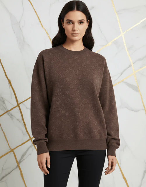 Load image into Gallery viewer, Ivorynn Dark Brown Textured Knit Sweater – Relaxed Fit Crewneck Pullover
