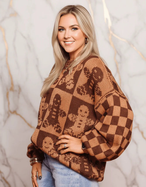 Load image into Gallery viewer, IVORYNN Women's Brown Gingerbread Pattern Knit Sweater
