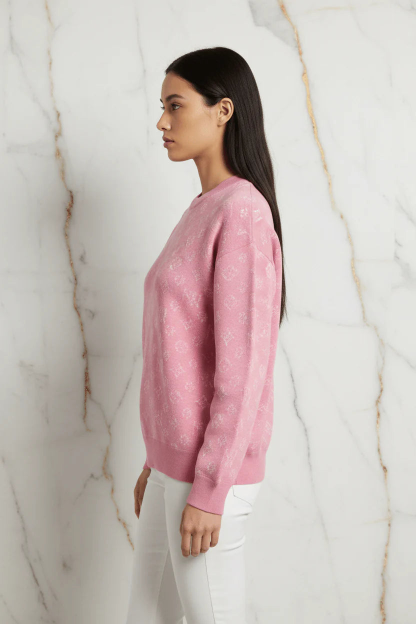 Ivorynn Soft Pink Textured Knit Sweater – Relaxed Fit Crewneck Pullover