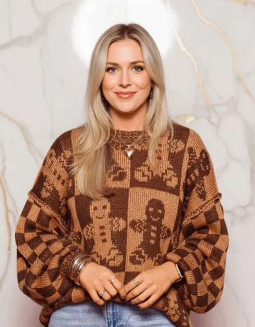 Load image into Gallery viewer, IVORYNN Women's Brown Gingerbread Pattern Knit Sweater
