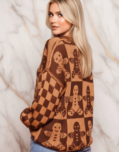 Load image into Gallery viewer, IVORYNN Women's Brown Gingerbread Pattern Knit Sweater
