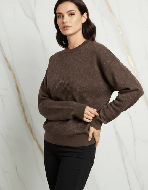 Load image into Gallery viewer, Ivorynn Dark Brown Textured Knit Sweater – Relaxed Fit Crewneck Pullover
