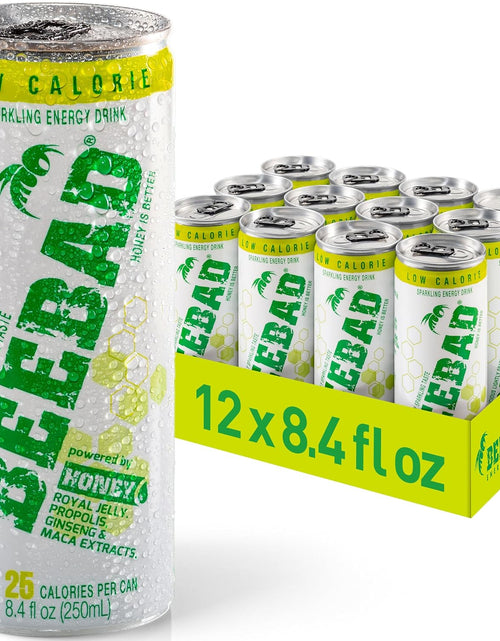 Load image into Gallery viewer, BEEBAD Sparkling Low Calorie Natural Energy Drink Powered by Honey, Royal Jelly,Propolis, Ginseng, &amp; Maca Extracts 12 Count Low Calorie
