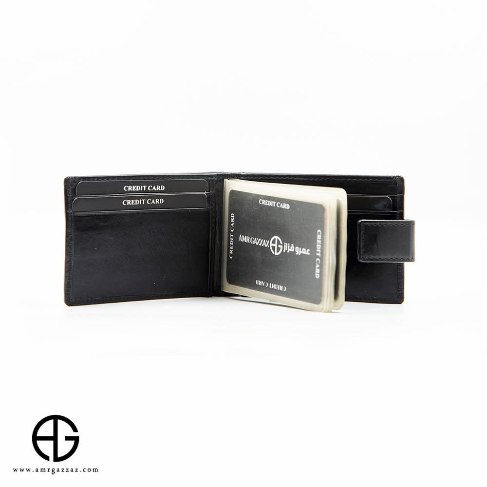 Classic Black Leather Wallet with Snap Closure AG-WL026