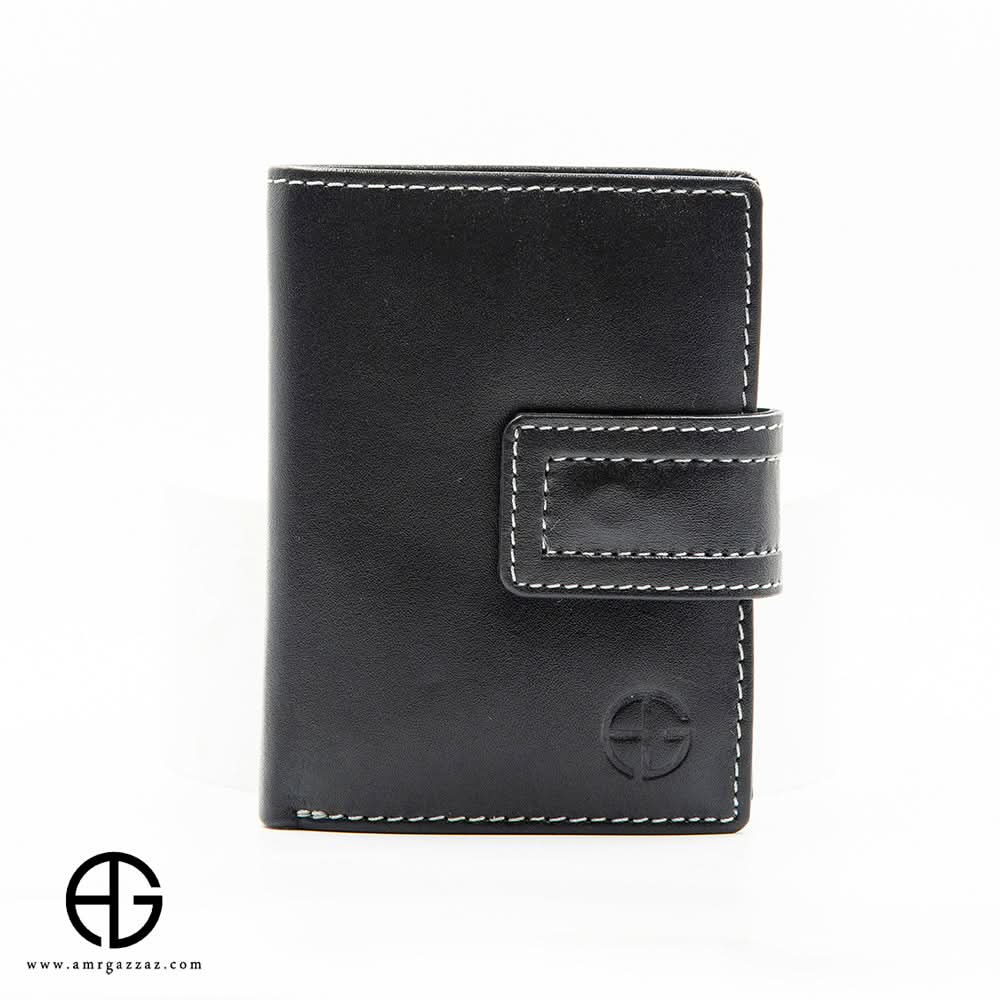 Black Leather RFID Card Holder Wallet with White Stitching AG-WL028