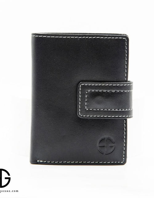 تحميل الصورة إلى عارض المعرض، Black Leather RFID Card Holder Wallet with White Stitching AG-WL028
