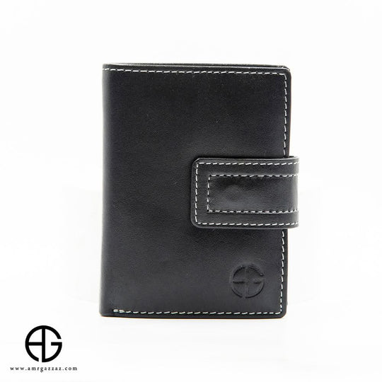 Black Leather RFID Card Holder Wallet with White Stitching AG-WL028