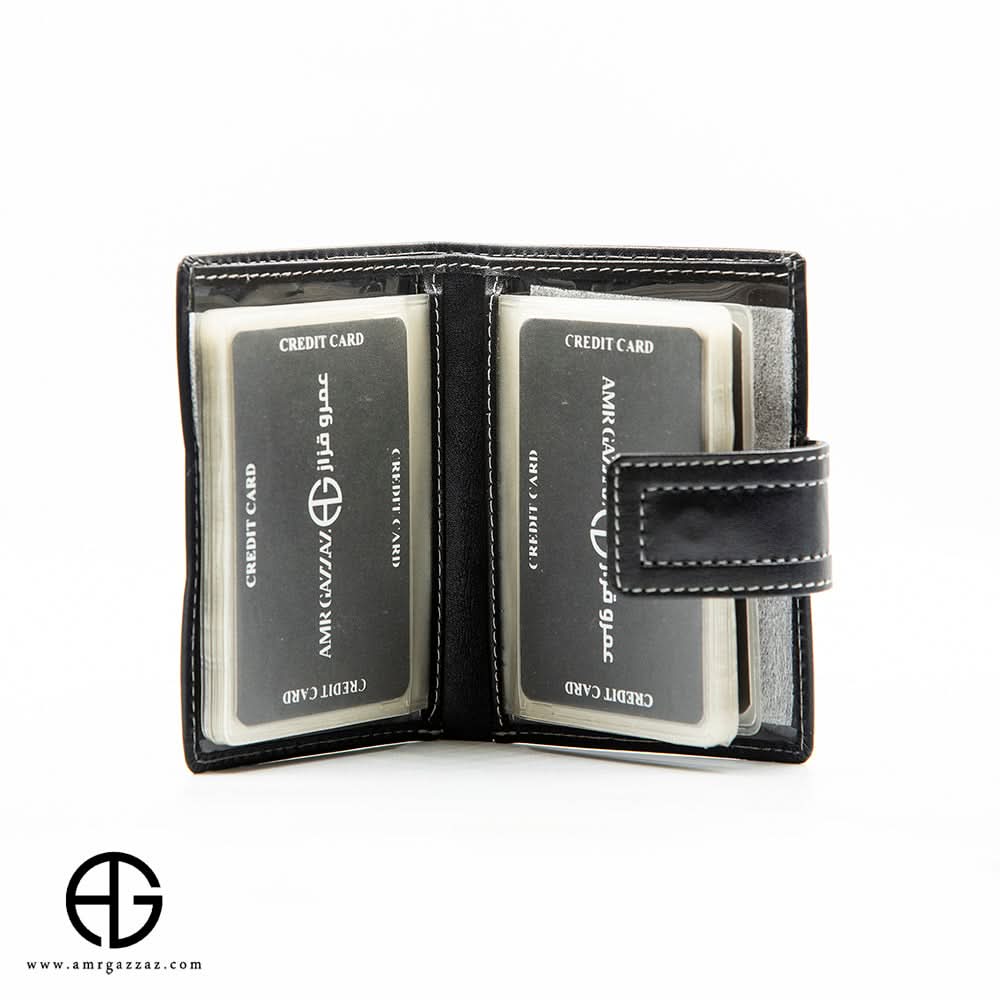 Black Leather RFID Card Holder Wallet with White Stitching AG-WL028