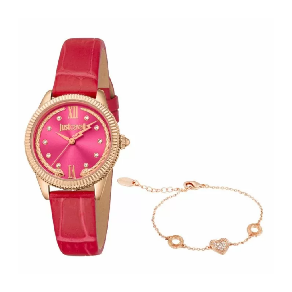 Just Cavalli ladies Quartz watch with red leather strap