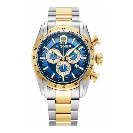 Aigner BENEVENTO men watch steel gold with blue