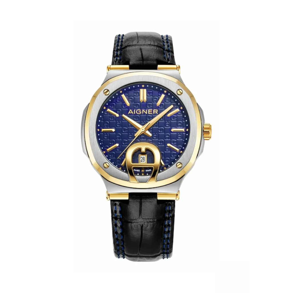 Aigner TAVIANO men watch blue with black leather