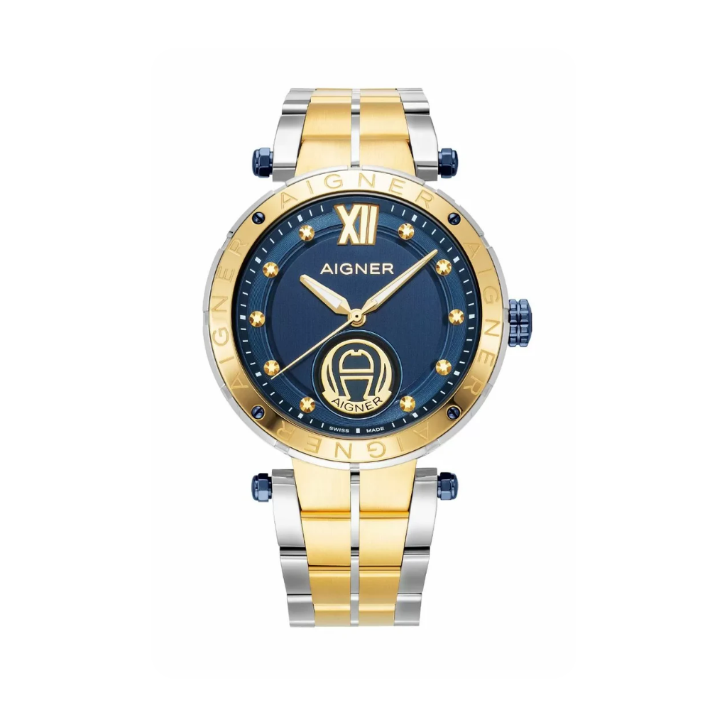 Aigner VIGEVANO men watch steel gold with blue