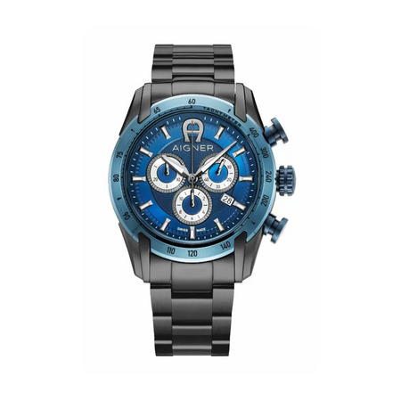 Aigner Benevento men watch steel blue , Black