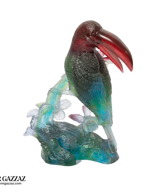 Load image into Gallery viewer, A PATE-DE-VERRE GLASS TUCAN   SCULPTURE
