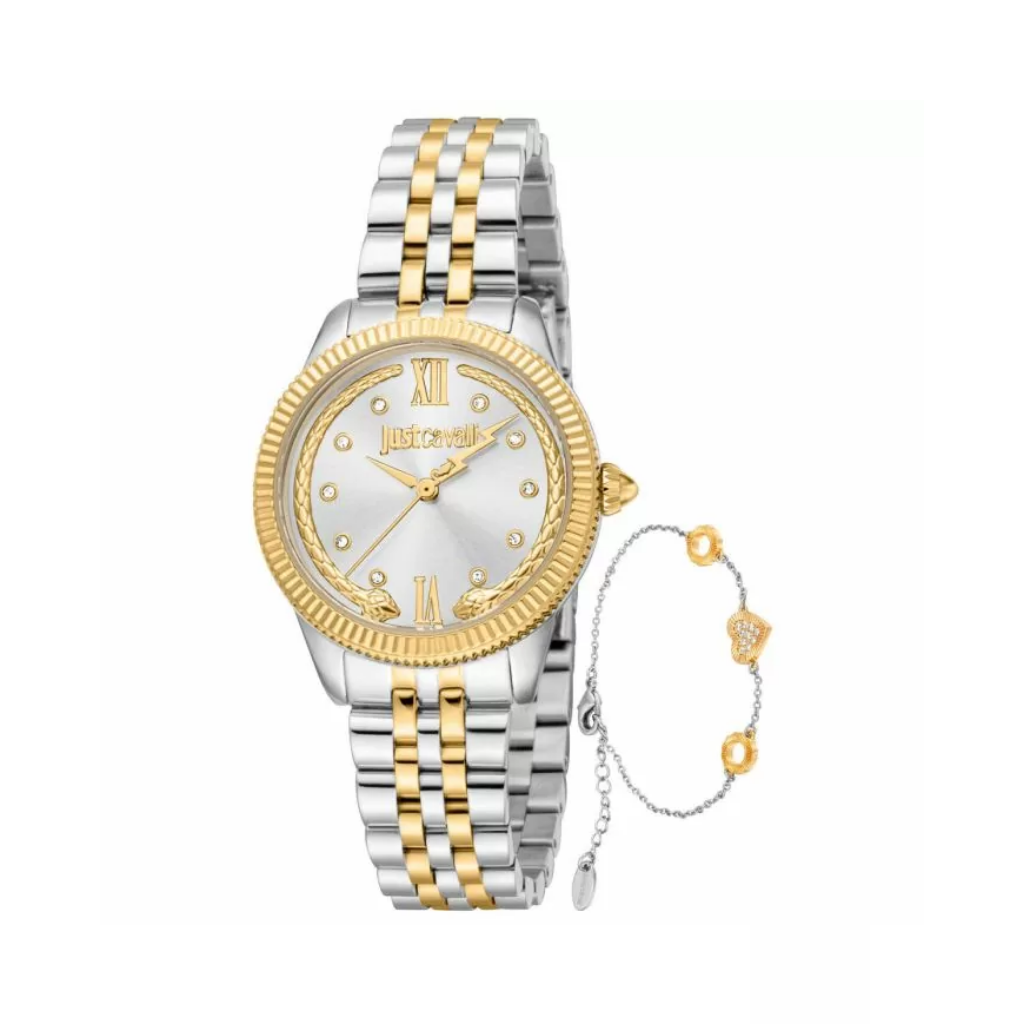 Just Cavalli Valentine's Watch With Bracelet - Gold , Silver