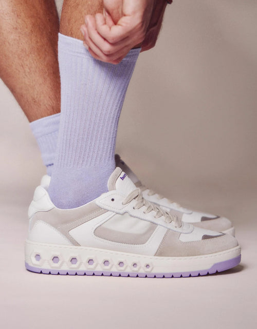 Load image into Gallery viewer, Sneaker 001 - Dusk Lavender | Luxury white sneakers with an edge
