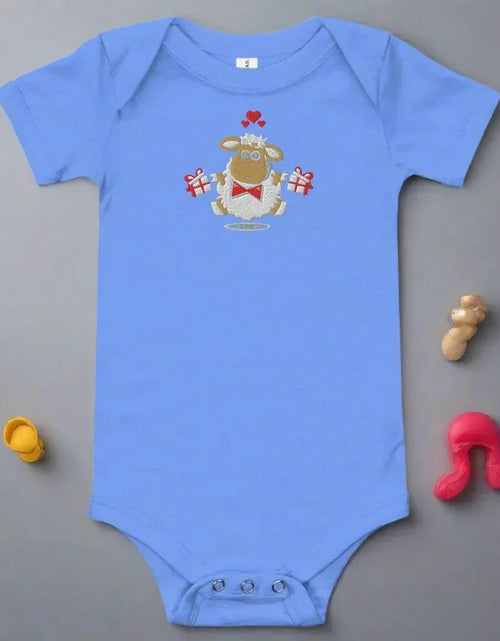 Load image into Gallery viewer, IVORYNN Baby Blue Short Sleeve Sheep Embroidered Bodysuit
