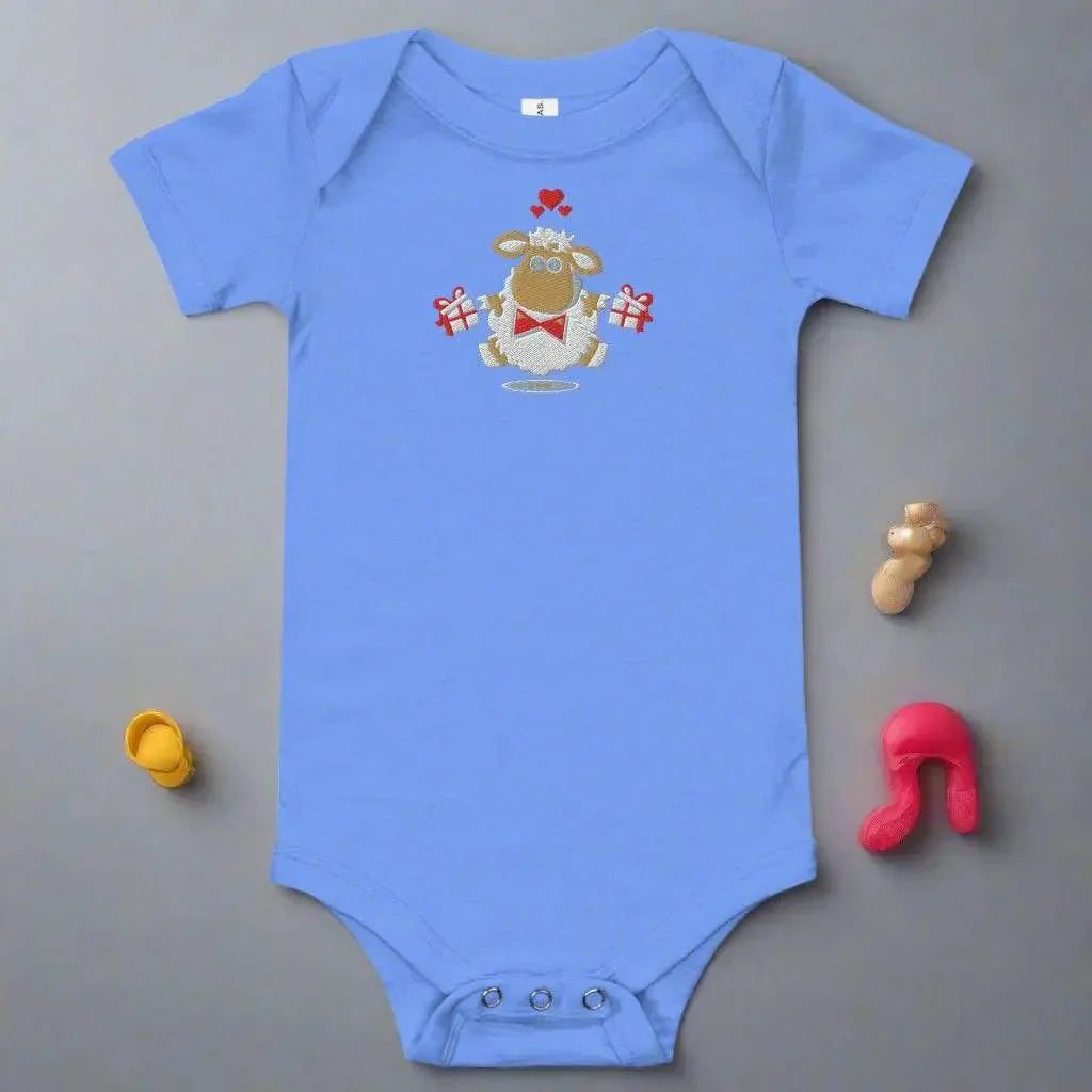 IVORYNN Baby Blue Short Sleeve Sheep Embroidered Bodysuit