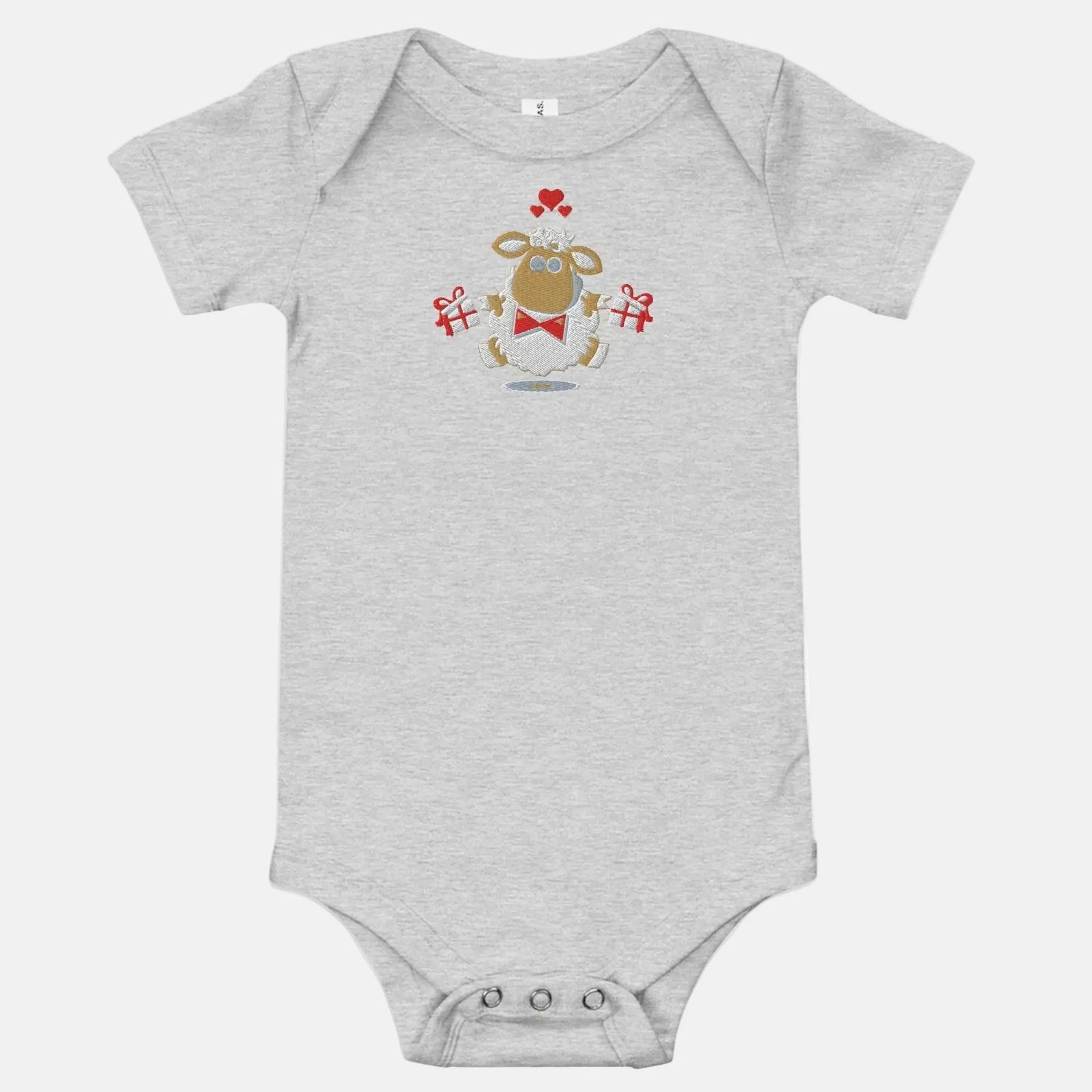 IVORYNN Baby Light Gray Short Sleeve Sheep Embroidered Bodysuit