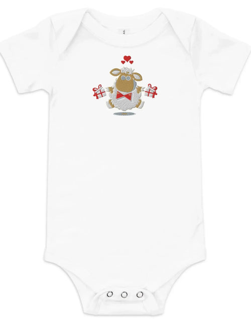 Load image into Gallery viewer, IVORYNN Baby White Short Sleeve Sheep Embroidered Bodysuit
