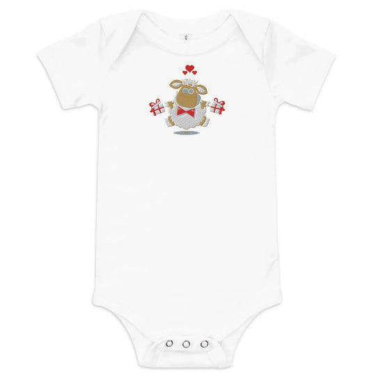 IVORYNN Baby White Short Sleeve Sheep Embroidered Bodysuit