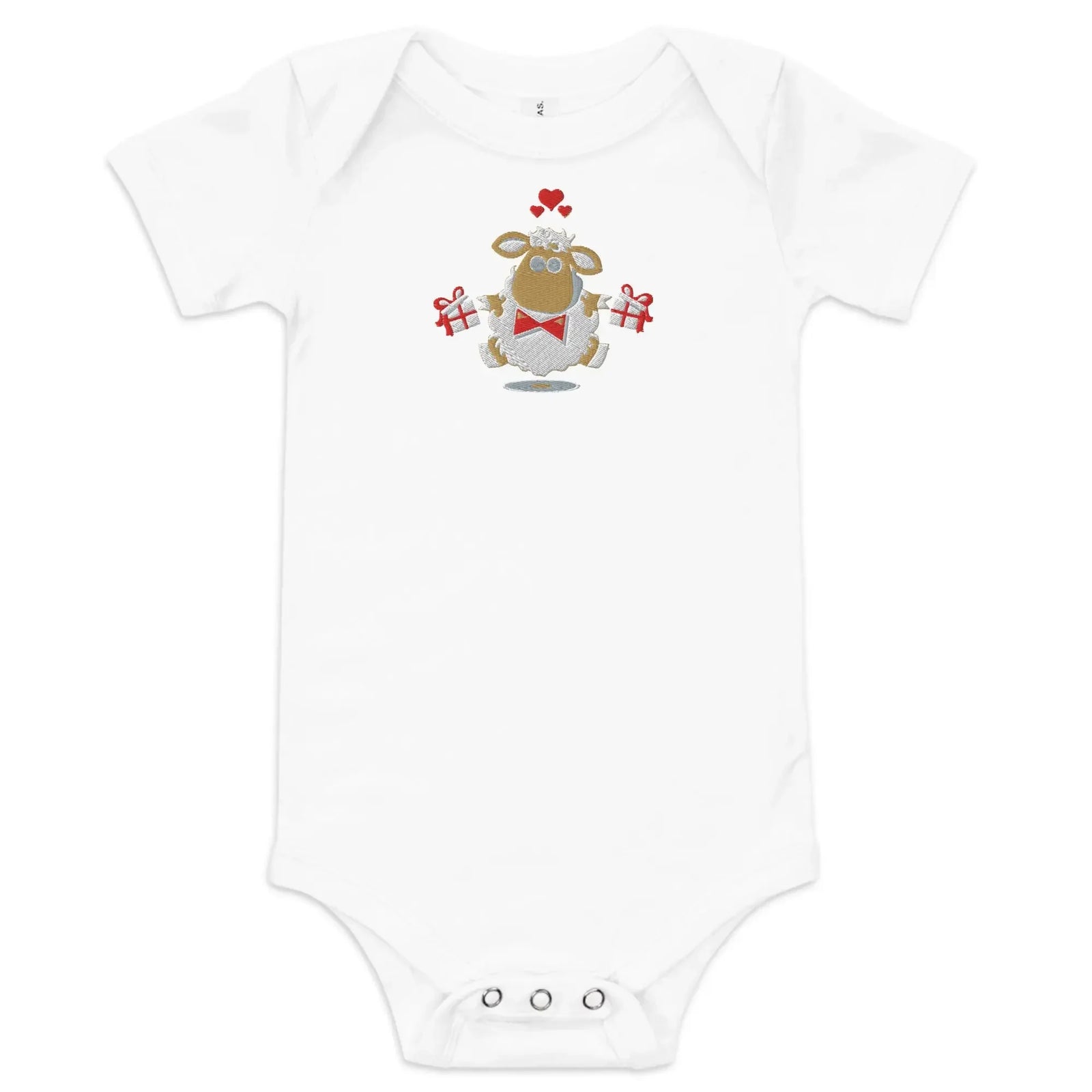 IVORYNN Baby White Short Sleeve Sheep Embroidered Bodysuit