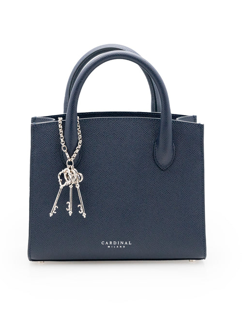 Load image into Gallery viewer, Blue navy textured leather small tote palladium hardware
