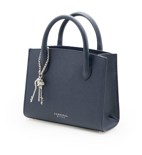 Load image into Gallery viewer, Blue navy textured leather small tote palladium hardware
