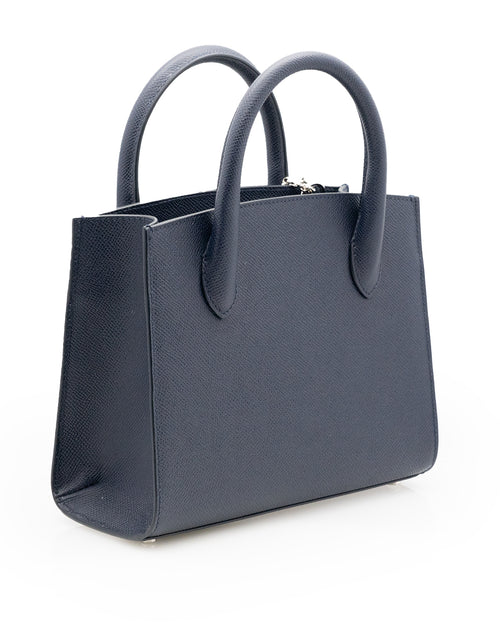 Load image into Gallery viewer, Blue navy textured leather small tote palladium hardware
